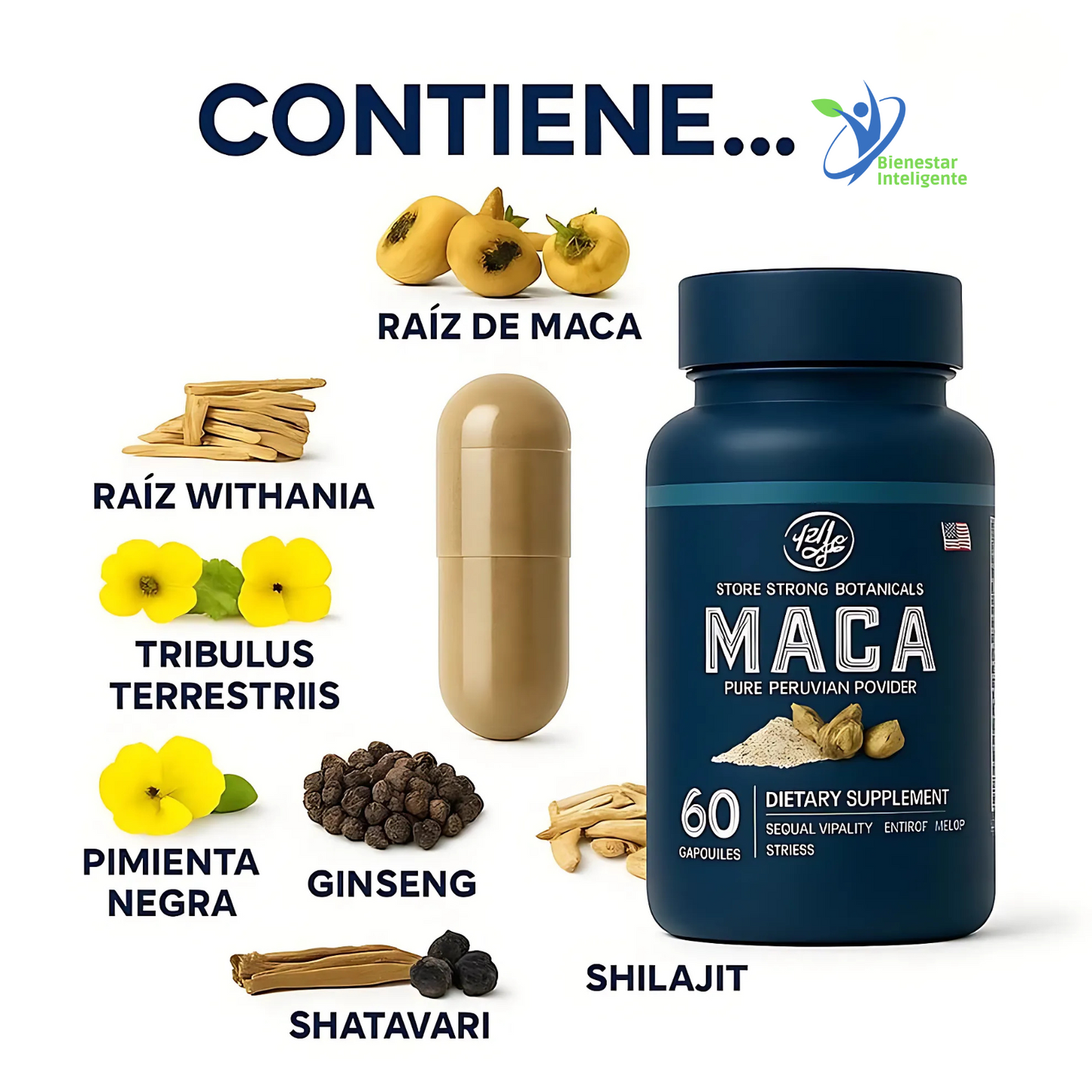 MACA PERUANA 60 CÁPSULAS | Energía, Fertilidad y Libido | 100% Natural
