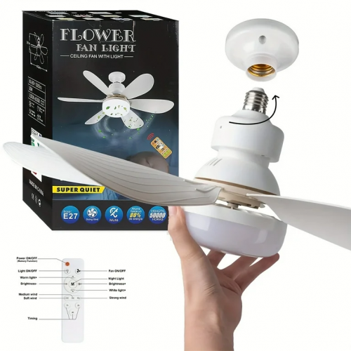 Abanico Tipo Bombillo Flower Fan Light Transforma tu Espacio con Estilo y Funcionalidad